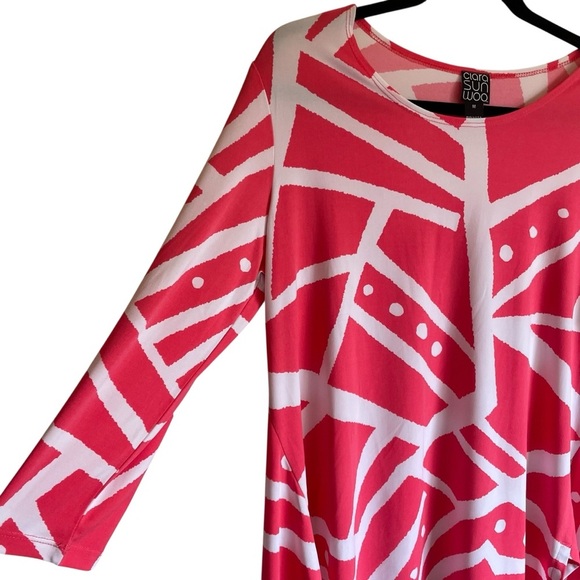 Clara Sunwoo Parachute Hem Tunic Stripes & Dots Coral/White Like New Condition - Picture 8 of 10